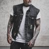 Mens Motorcycle Vest Skull Print Hip Hop Punk Rock Biker Denim Vest Waistcoat Hole Ripped Cotton Sleevless Jean Jacket Coat