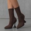 Ladies Heels Spring/Summer Street Dating Knitted Wine Glasses and Pointed Boots Women's High Heels Boots