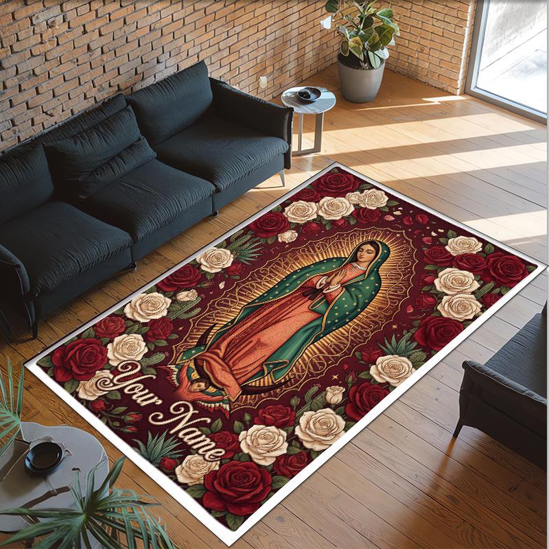 Rainbow Theme Crystal Velvet Floor Rug Personalized Custom Name Text Warm Carpet Home Decoration