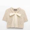 Spring 2025 Women's Fashion: European American Style Transparent Yarn Bow Brooch Cardigan