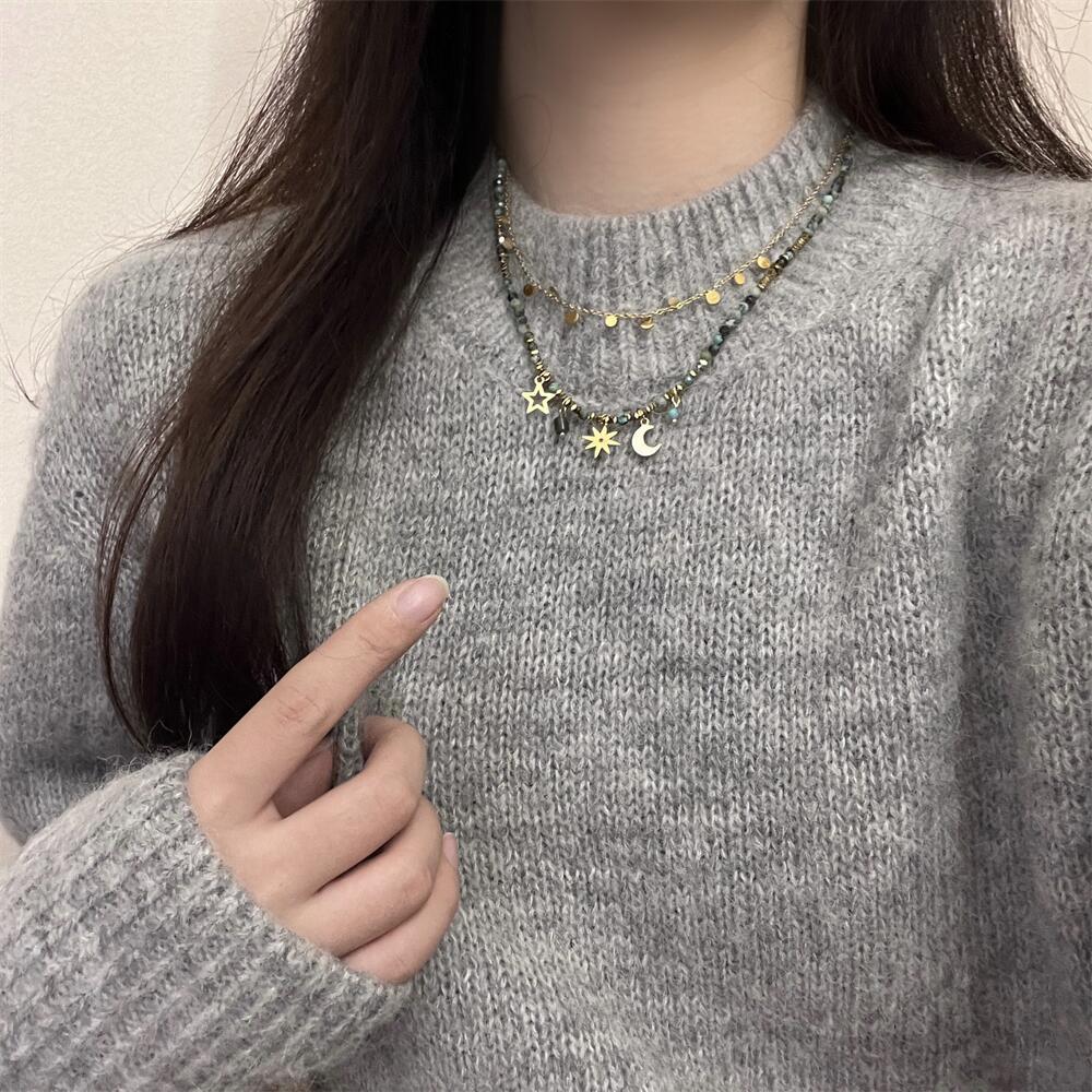 Ожерелье из титановой стали в стиле ретро с ключицей и бусинами из натурального камня для женщин