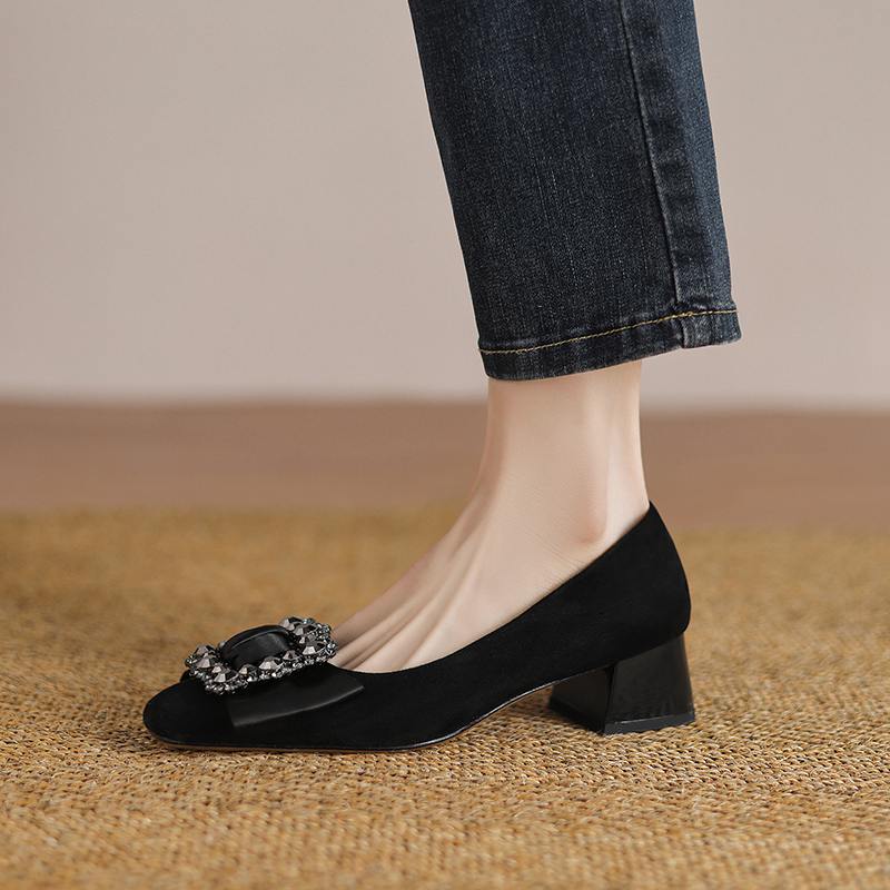 Krazing Pot Замшевые туфли весна-лето размер 41 средний каблук офисные женские туфли на высоком каблуке с кристаллами женские туфли-лодочки с квадратным носком и неглубокой подошвой