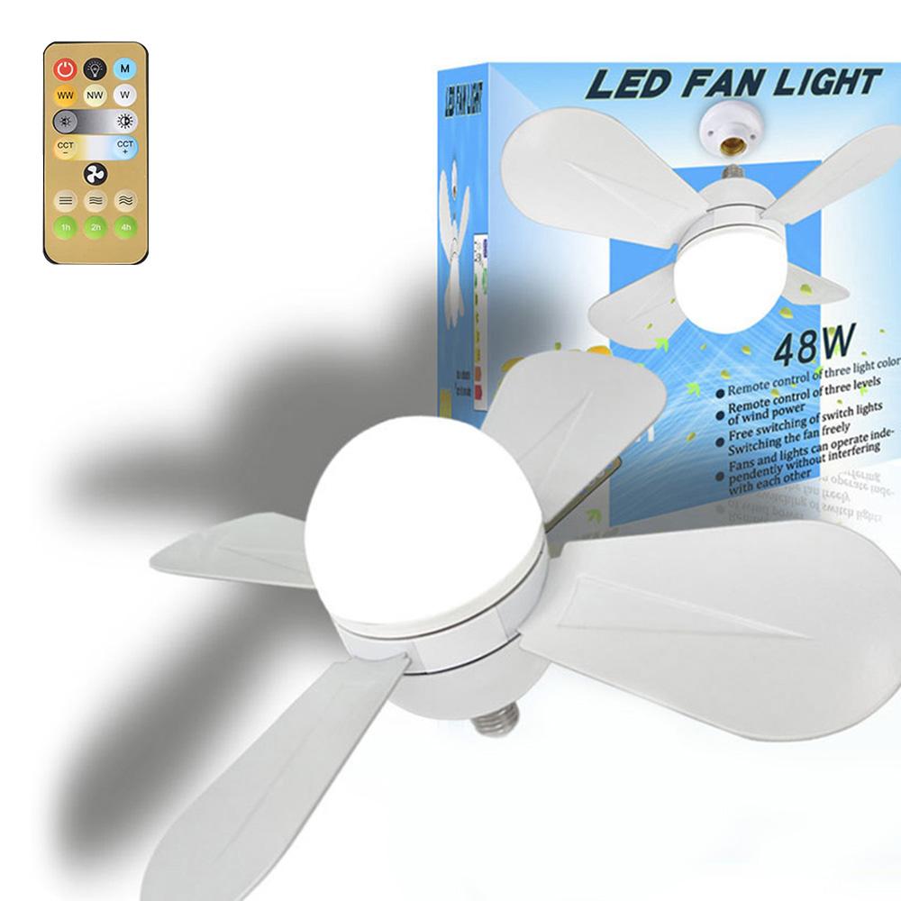 50W Ceiling Fan Lights E27 Base LED Lamp with Fan Home Smart Silent Ceiling Fan Lamp for Bedroom Living Room