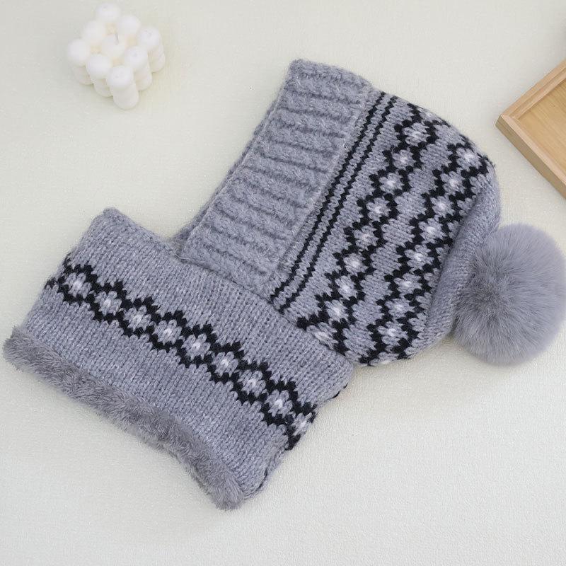 Love Jacquard Warm One-piece Hat Women's Winter Plush Pullover Ear Protection Plush Line Scarf One-piece Hat