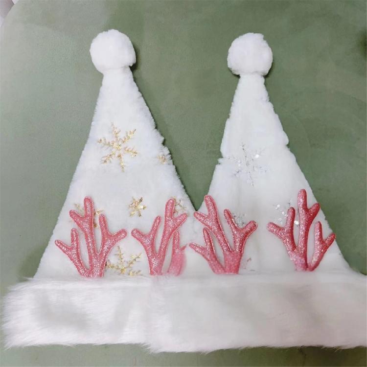 Plush Santa Costume Hat Deer Horn Christmas Party Hat Christmas Theme Plush Winter Hat for Women Kid Daily Wear