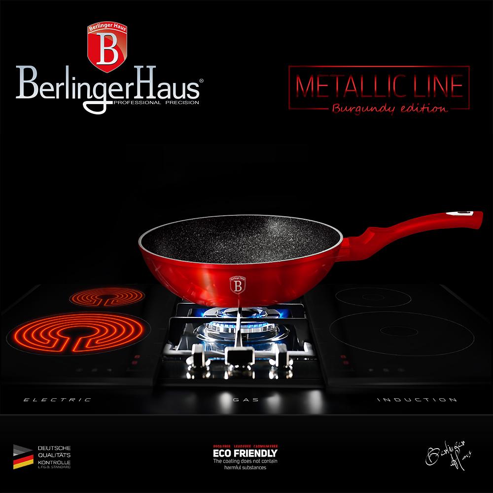 Wok z powłoką granitową 28cm BERLINGER HAUS Metallic Line Burgundy BH-1267-N