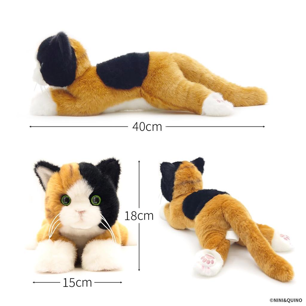 Ninian and Kino Lying Down Calico Approximately 47cm Realistic Plush Looks Just Like the Real Thing Kitten, Long, Cat,
