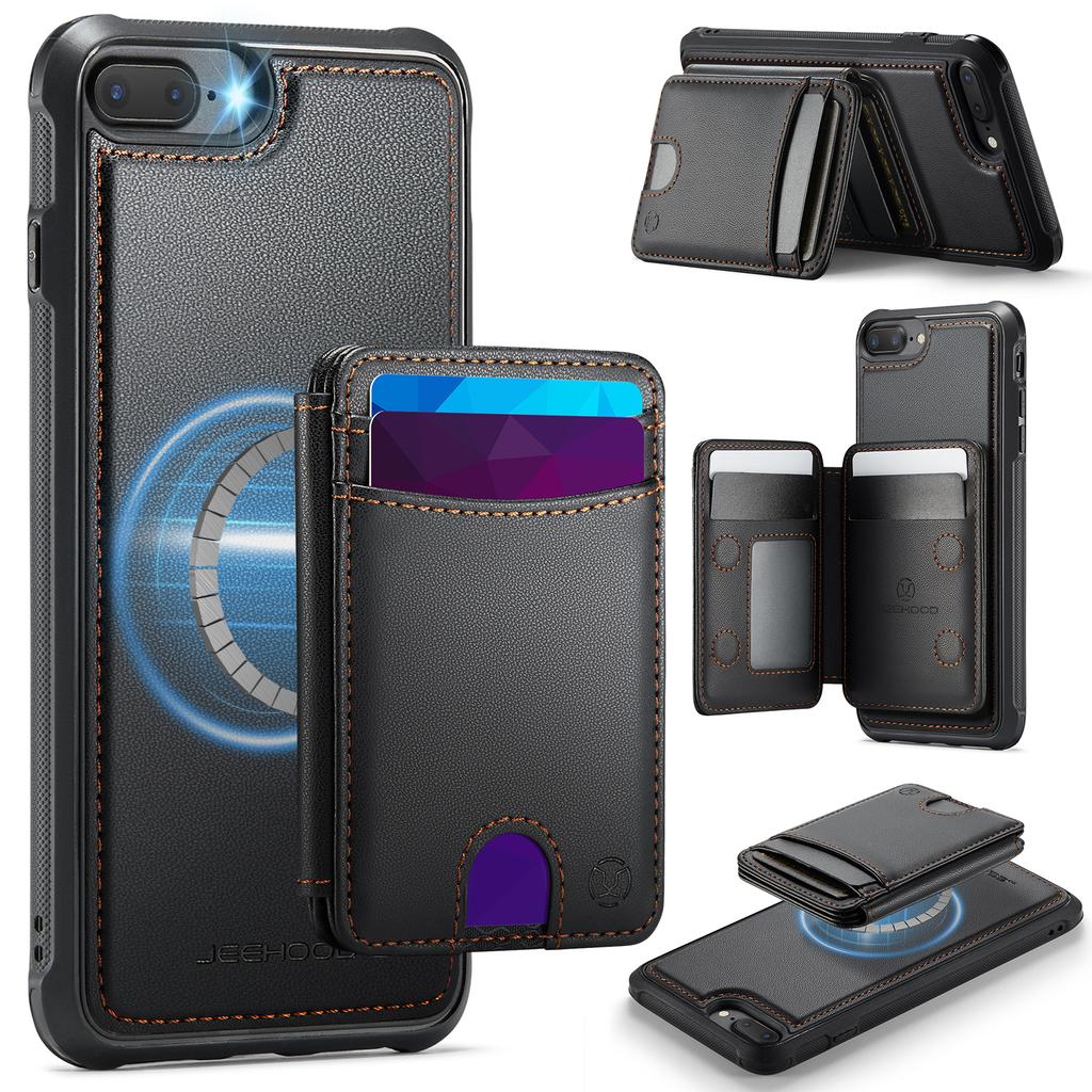 For iPhone 8 Plus 5.5 inch/iPhone 7 Plus 5.5 inch Magnetic Case JEEHOOD J10 Leather Back Phone Cover with Detachable Card Holder Kickstand