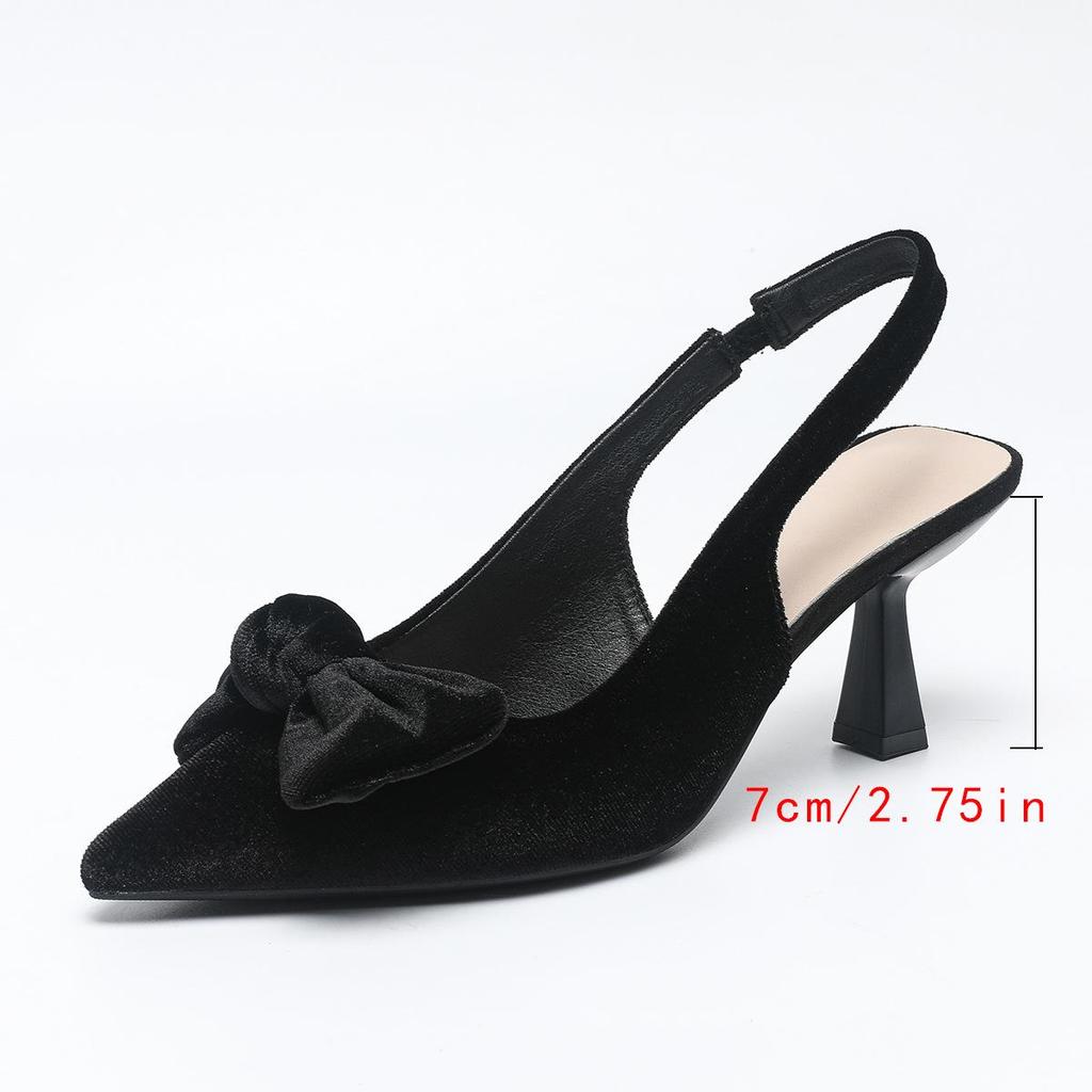 Женские босоножки большого размера на тонком каблуке с острым носком, летние повседневные босоножки на шпильке с бантом, однотонные туфли 36-42