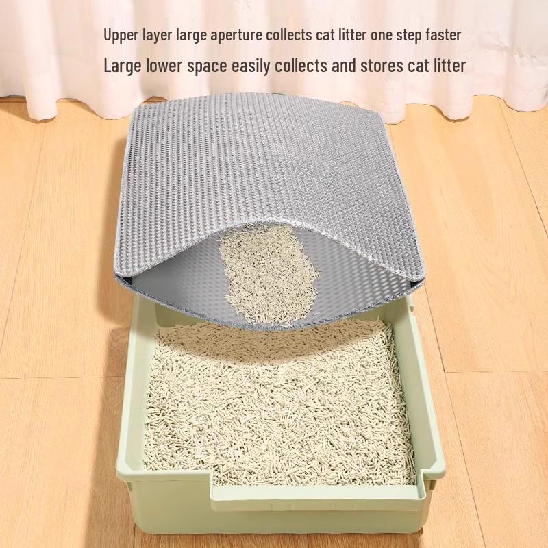 Очень большой нескользящий коврик для кошачьего туалета - Защита от следов, Защита от брызг, Устойчивый к царапинам, Двухслойный, Непромокаемый, Контроль песка.