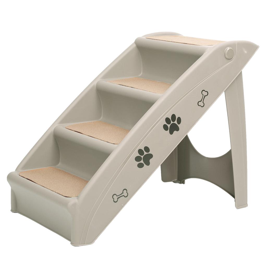 4-ступенчатая складная лестница для домашних животных, пандус для собак и кошек, для использования в помещении и на улице, светло-серый