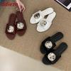 Fashion Female Round Toe Ladies Flats Slippers Sandals Shoes Summer Beach Slides Fashion Metal Women Flats Slippers Shoes Flip Flops