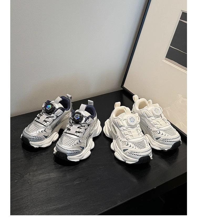 Детские дышащие кроссовки с вращающейся пряжкой 2025 года: Легкие весенне-осенние кроссовки для бега для мальчиков и девочек