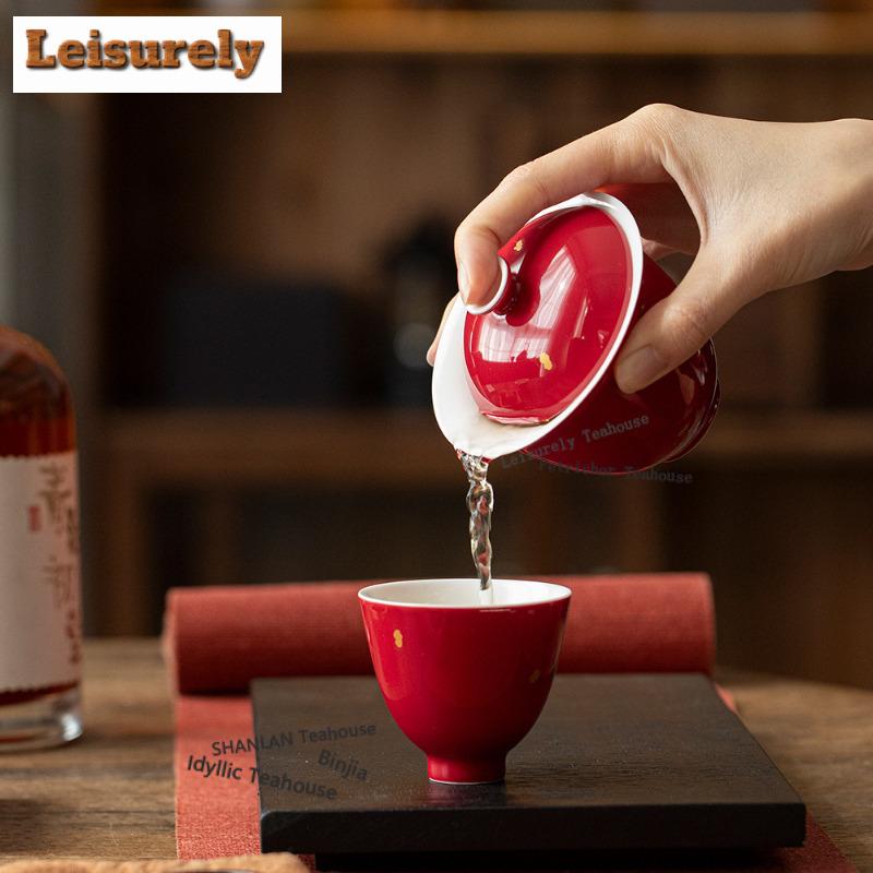 2 шт./лот Чашка для чая с золотым напылением, рубиново-красная, роскошная чайная пиала, кружка, чашка для дегустации чая, чашка для аромата, мастерские чашки Jianzhan, подарок для чайной церемонии, 60 мл