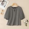 Women Casual Round Neck Summer Short Sleeve Cotton Blouse