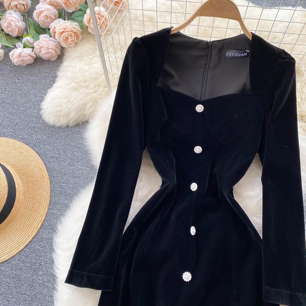 Высокое качество осень-зима женское винтажное бархатное вечернее платье модное длинное миди с квадратным воротником тонкое облегающее велюровое платье-карандаш с разрезом