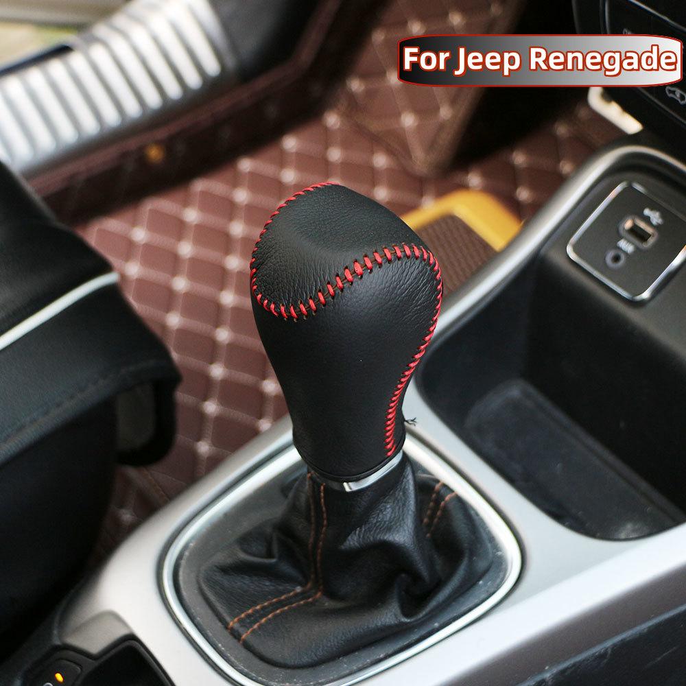 Leather Car Gear Shift Head Knob Cover Protective Collars Covers for Jeep Renegade 2014 -2021 Compass 2017-2020 AT Interior Acc.