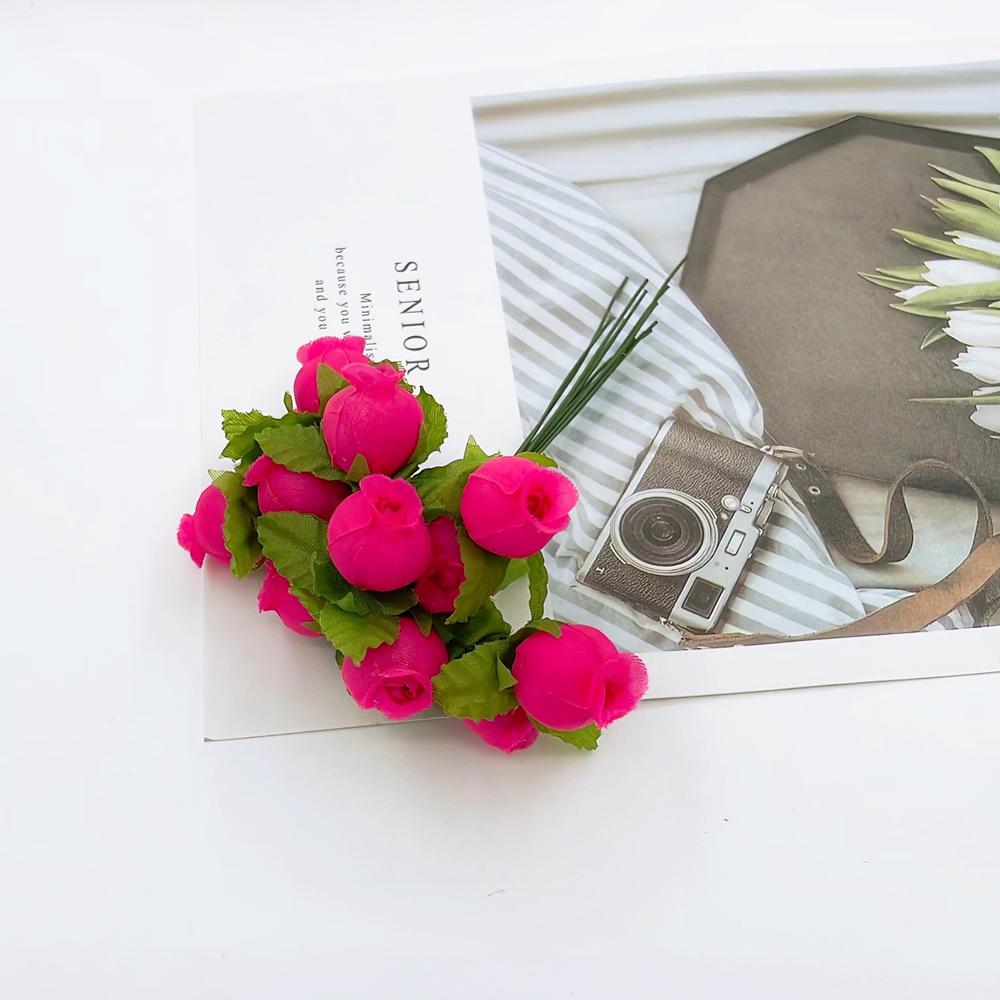 12 шт./лот Искусственные цветы Шелковая роза Мини-букет Рождество Дом Свадьба Новый год DIY Украшение подарочной коробки Поддельные растения