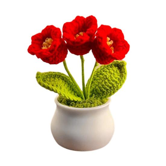 Цветы ручной вязки ручной работы Ландыш Растение Готовый вязаный крючком Подсолнух в горшке Искусственный цветок Незабудка для украшения дома и рабочего стола