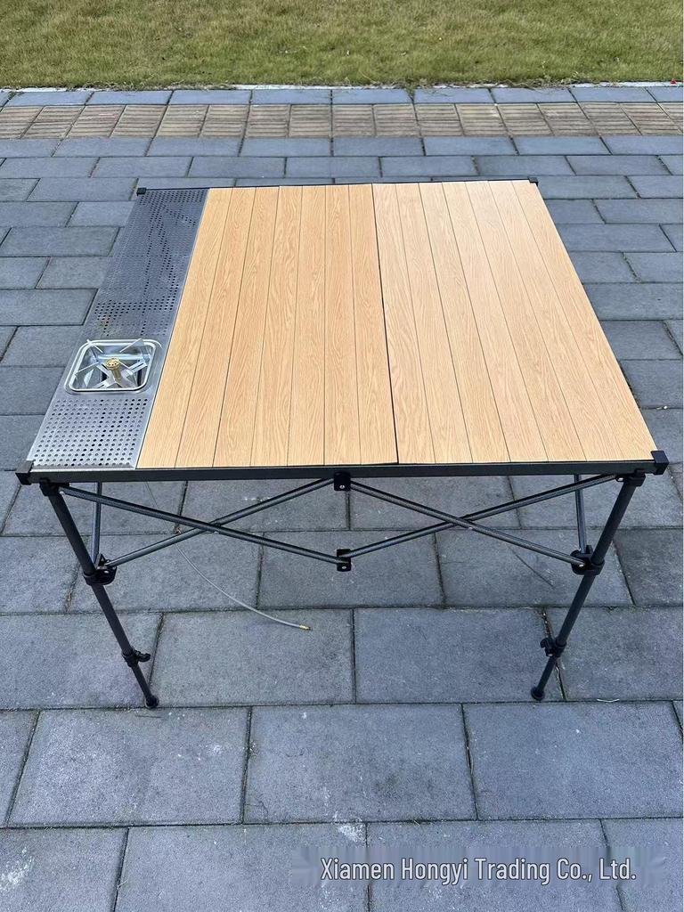 Складной алюминиевый стол Hongyi с бамбуковым узором – для улицы, с регулируемой высотой, для чая, барбекю, карточных игр, маджонга, обеда.