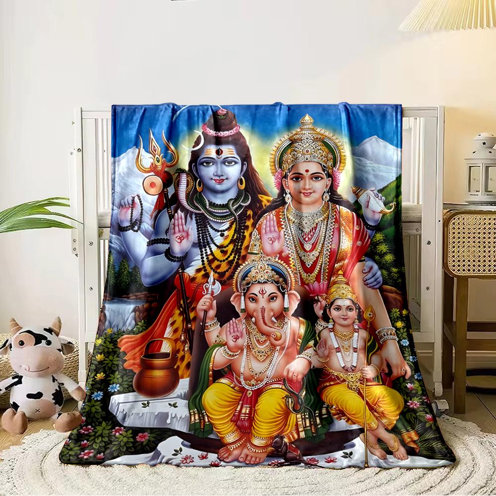Hindu Deity Family Artwork on BlanketFlannel blanket for bedroom, living room, sofa, and nap