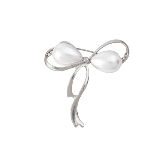 Women Brooch Faux Pearl Hollow Bow Decor Stainless Exquisite Vintage Anti-slip Wear-resistant Coat Collar Hat
