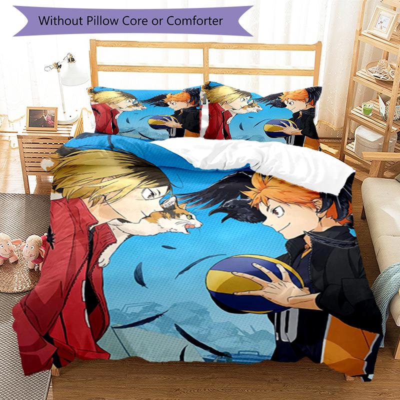 3pcs Haikyu Bedding Set Duvet Cover Closure Includes 1 Duvet Cover & 2 Pillowcases, Soft and Comfortable for All Seasons.
