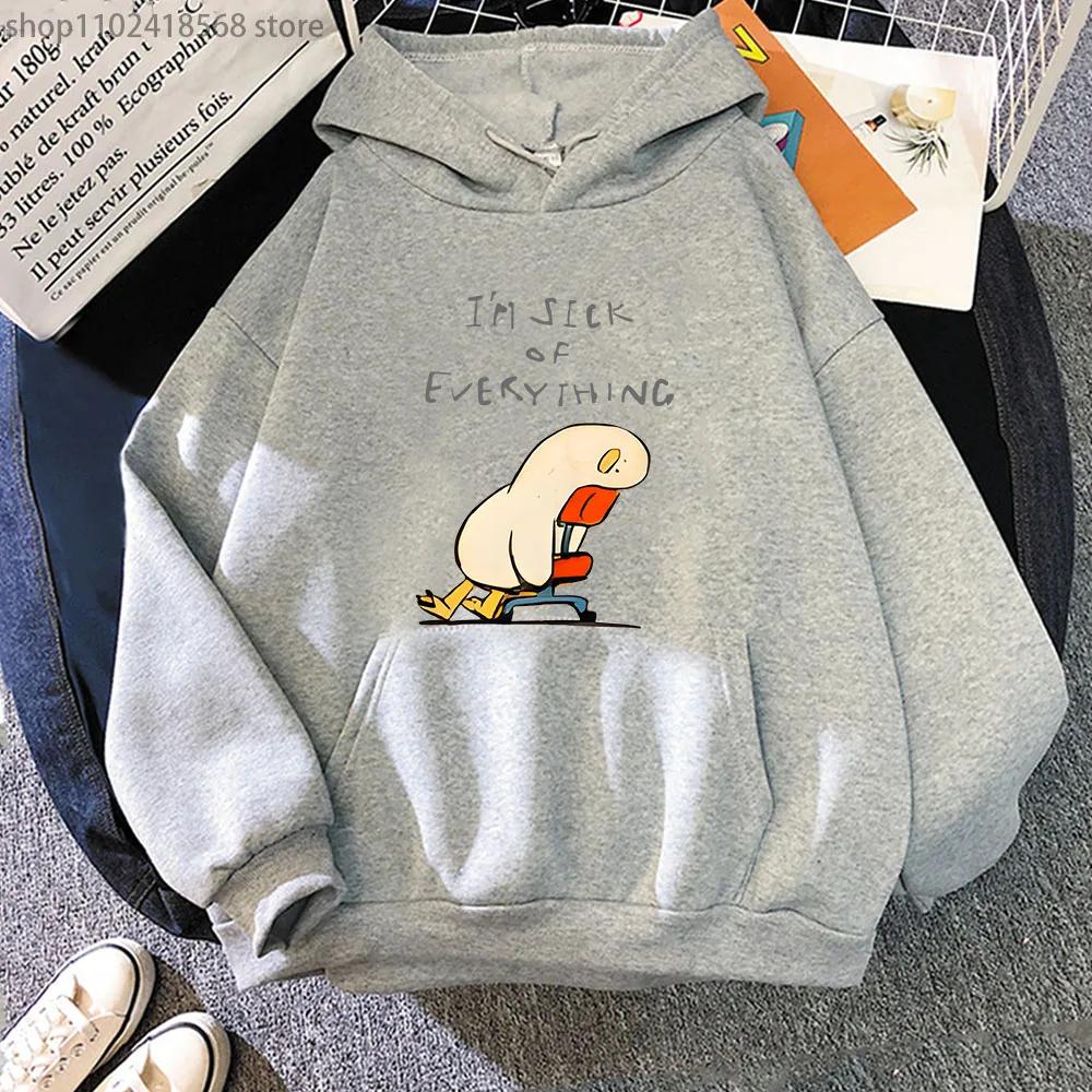 Duck I'm Sick of Everything Hoodies Cartoon Anime Graphic Sweatshirt with Hooded Long Sleeve Sudadera Women Men Tops