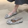 Temperament Rhinestone Silver Mary Jane Single Shoes Women's Shoes 2025 New Summer Flat Bottom with Skirt Gentle Evening Shoes