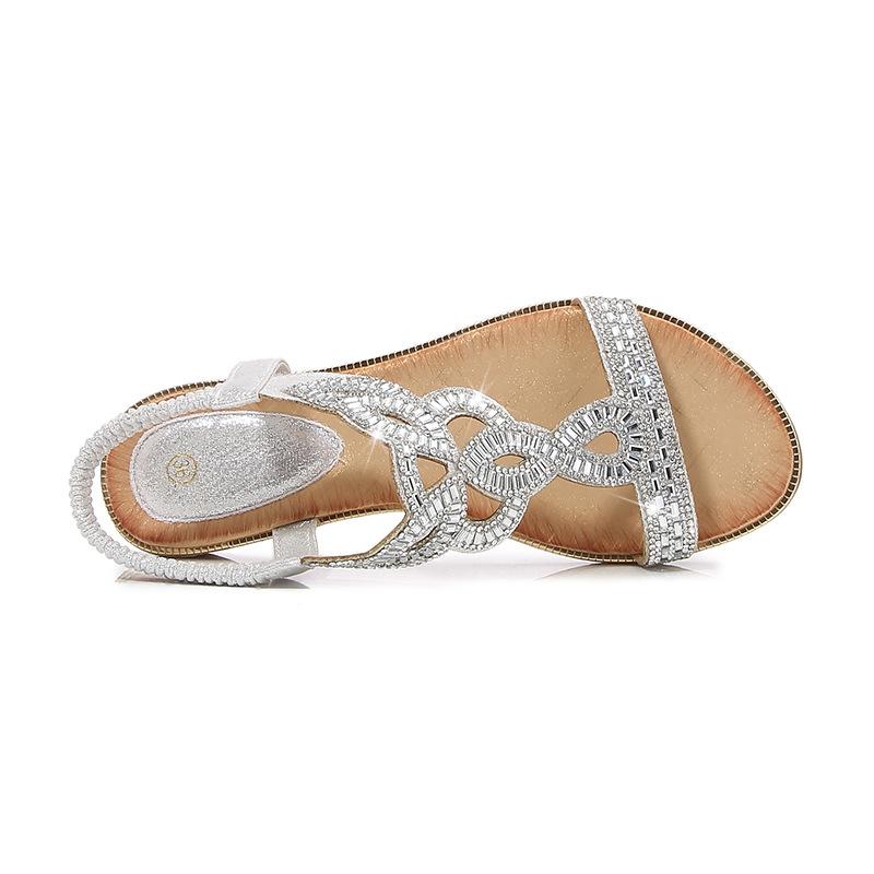 Large size hollow flat rhinestone sandals bohemian comfortable women's shoes summer 5151-3