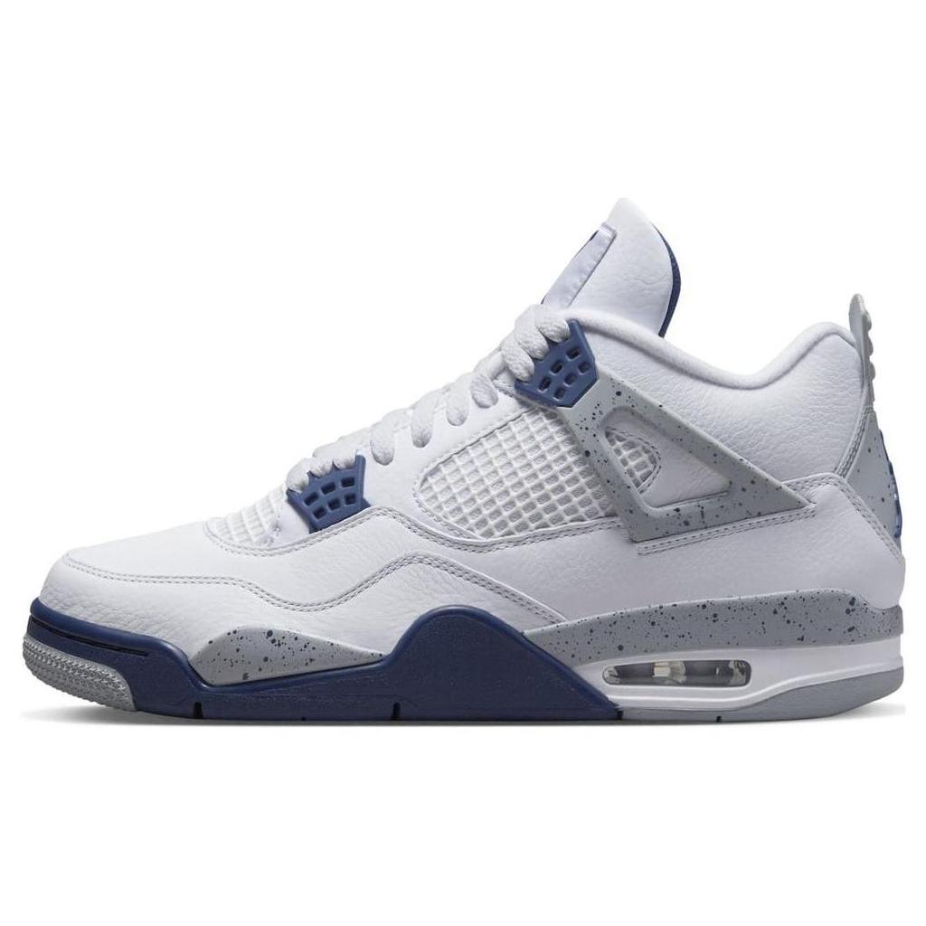 Кроссовки унисекс Air Jordan 4 Retro Midnight Navy Белые светло-дымчато-серые огненно-красные DH6927-140