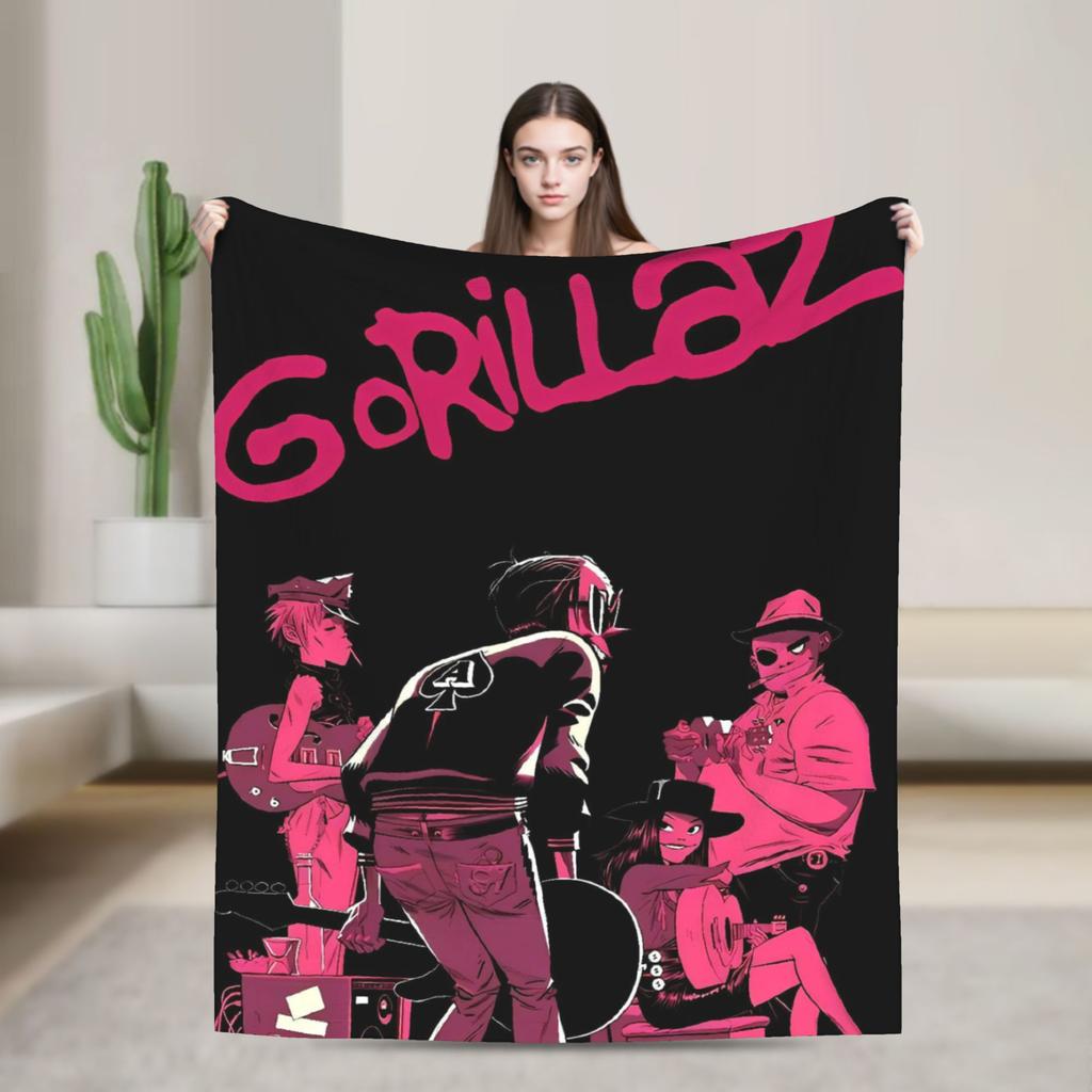 Британская виртуальная группа Gorillaz, рок-хип-хоп плед, теплый, мягкий, оригинальный плюшевый плед для путешествий, офиса, фланелевое покрывало на кровать.