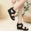 European and American Large Size Platform Roman Shoes 2025 Cross Strap One Word with Fish Mouth Rear Zipper Sandals Beige