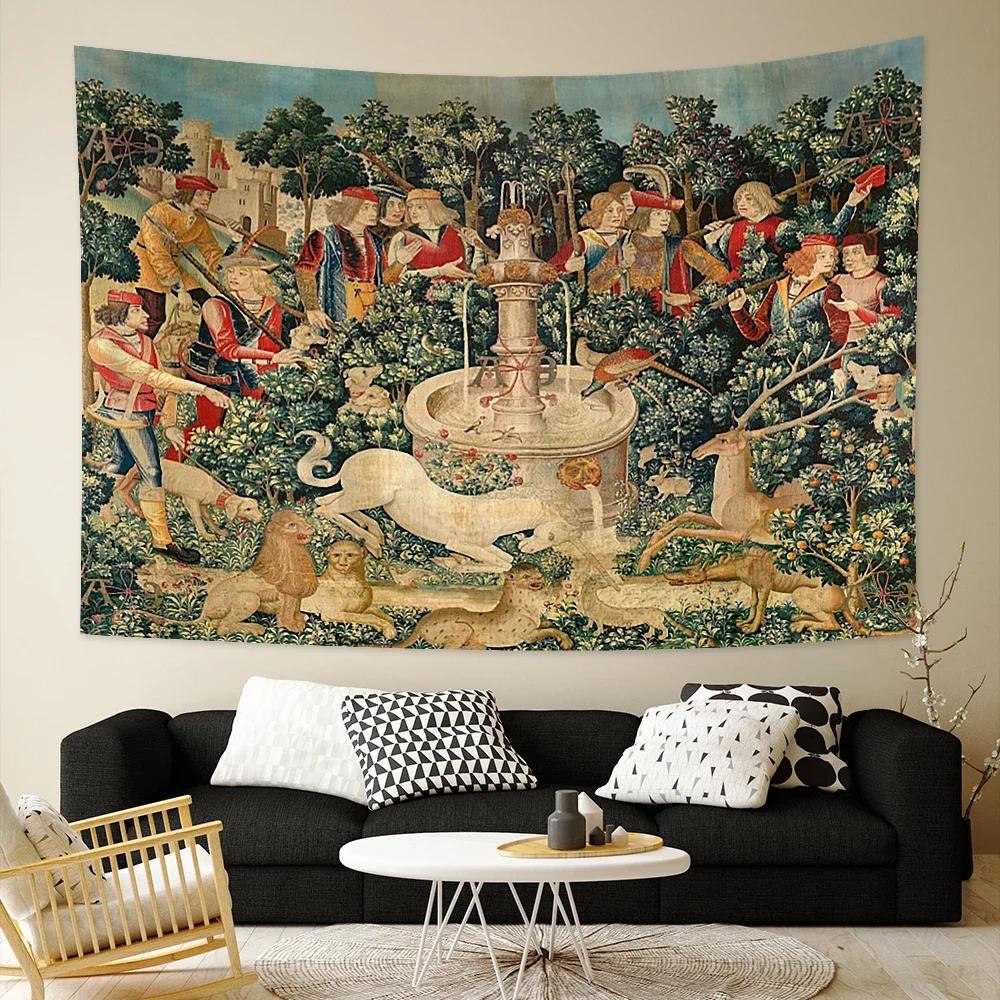 Lady And The Unicorn Tapestry Medieval Tapestry Wall Hanging Printed Home Decor Tapestries Background