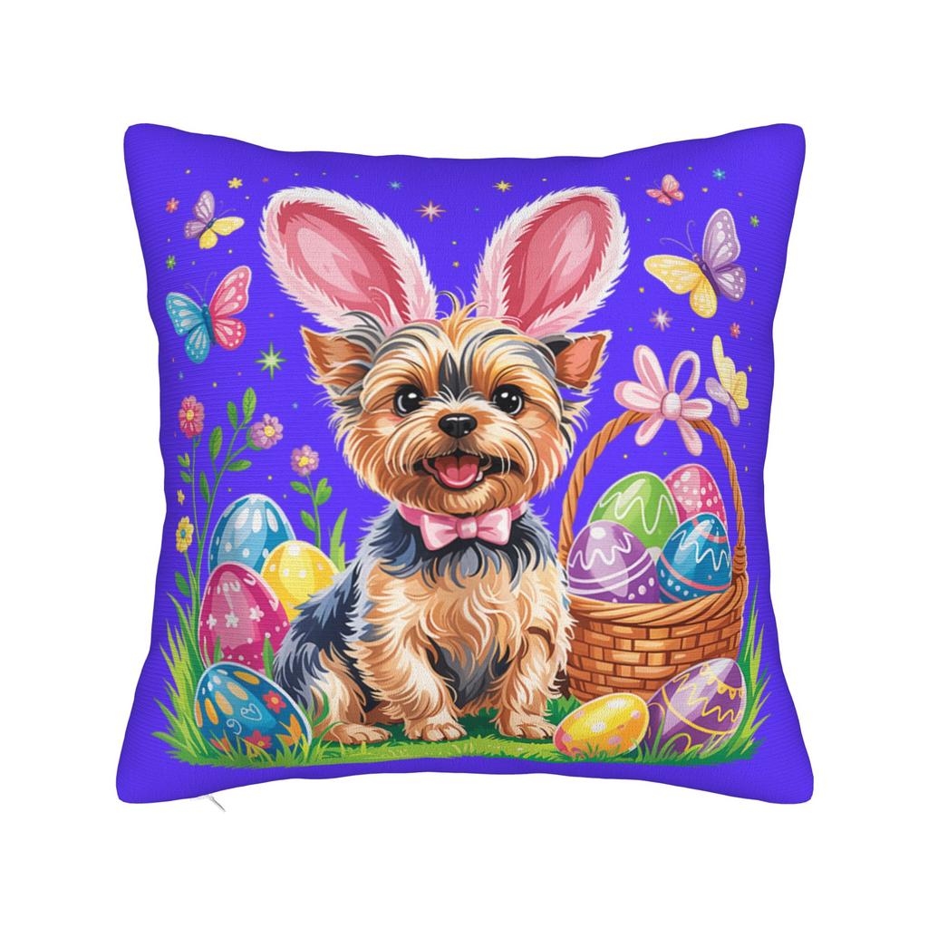Pillow Case Cute Bunny Yorkie Terrier Dog Easter Eggs Basket Soft Pillow Cover For Sofa Home Decor Funny Pillowcases