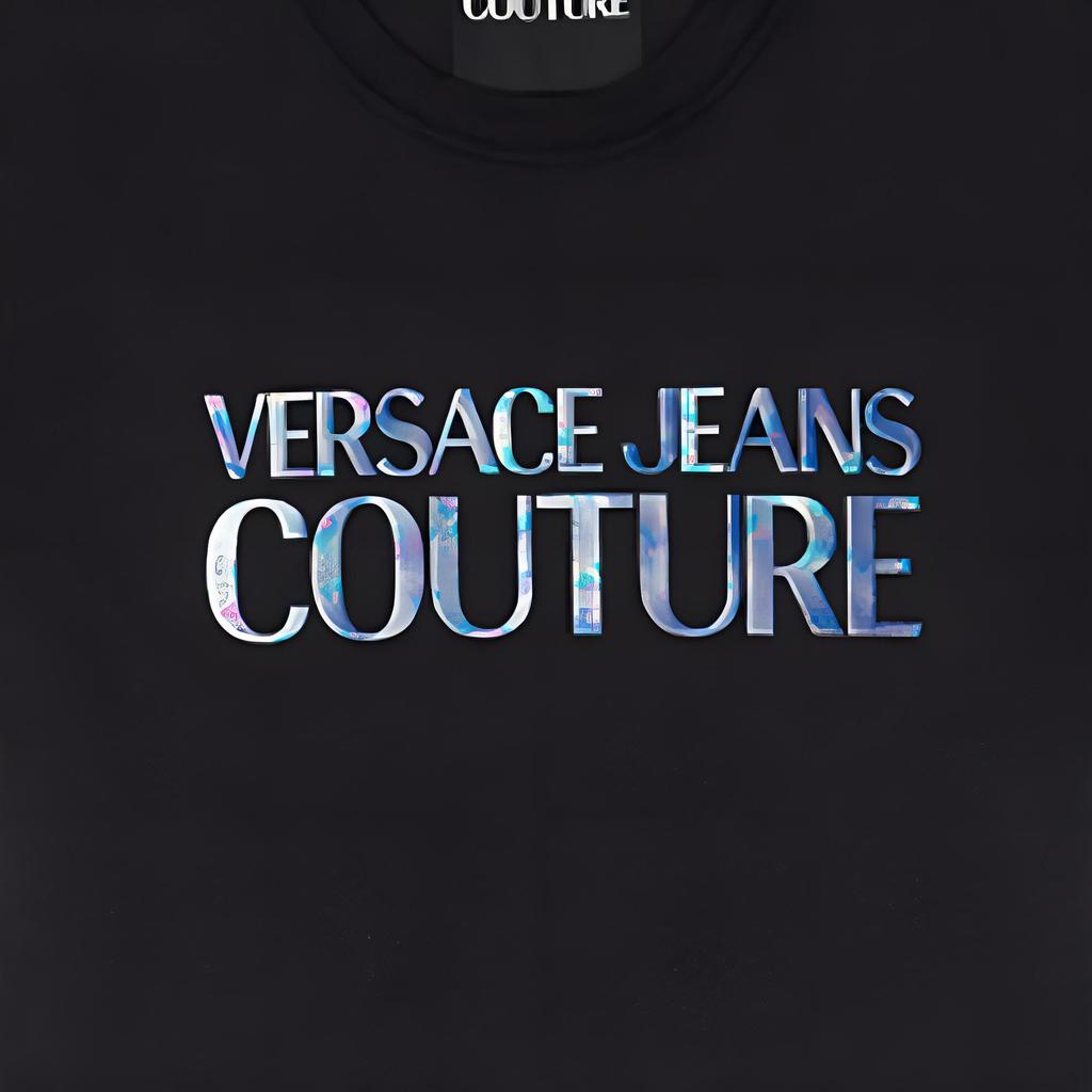 Versace Однотонная футболка с коротким рукавом и круглым вырезом с буквой Мужские топы Черный E72GAHP02-ECJ01P-EOT5