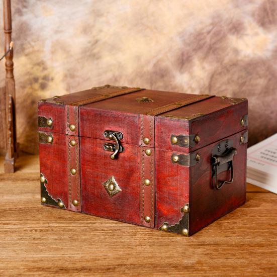 Wooden Storage Box with Lock Large Capacity Multipurpose Decorative Treasure Chest Retro Style Storage Organizer