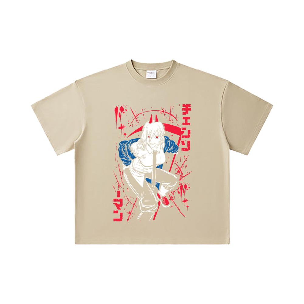 260 GSM Double Yarn 32 Count 100% Cotton Chainsaw Man V32 Power Print Unisex Heavy Cotton T Shirt… More
