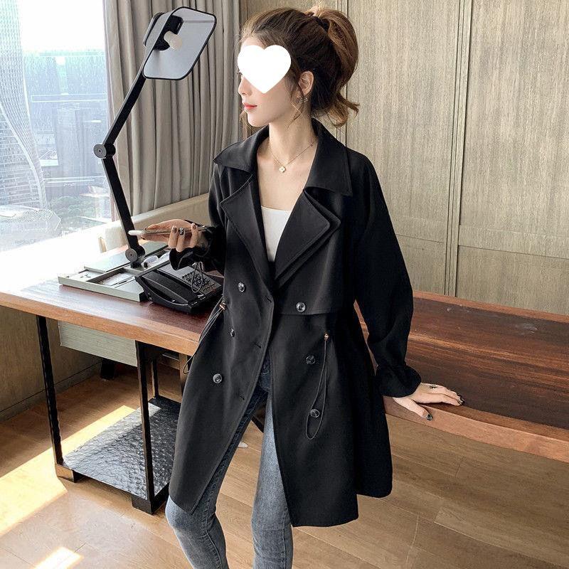 Женский тренч средней длины в корейском стиле: Повседневный, Универсальный воротник костюма, Легкая куртка