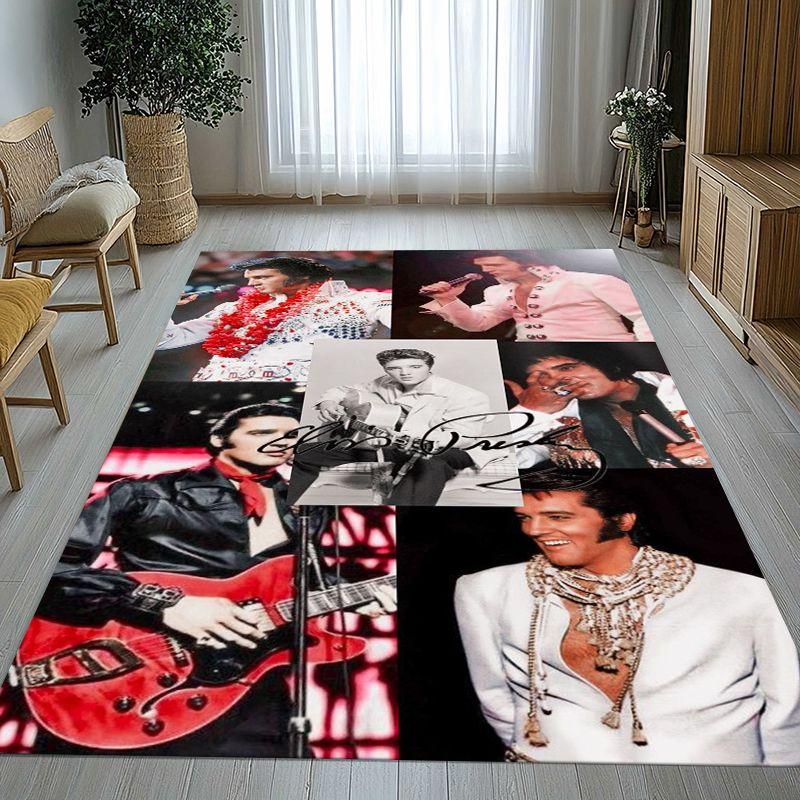 Vintage E-Elvis Graceland Rock 'n' Roll Soft Non-Slip Area Rug for Living Room,Bedroom Playroom Carpet Mat for Sofa,Home Decor