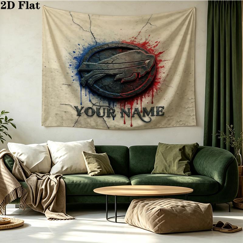 Custom Name Buffalo Bills Printed Tapestry – Wall Hanging for Bedrooms, Dorms, and Home Decor