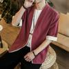 Summer Men Kimono Jackets Cardigan Lightweight Casual Cotton Blends Linen Seven Sleeves Open Front Hanfu Coat