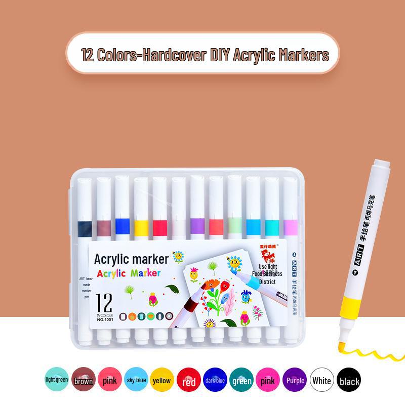 Kids' Acrylic Marker Pen Set - Non-Transparent, Student Watercolor Brushes, Waterproof and Water-Based Colors for Art Painting