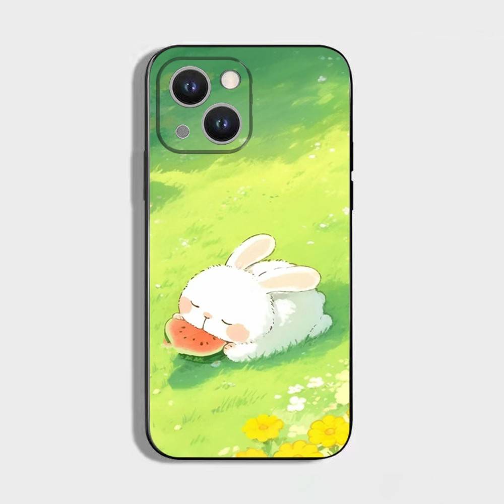 Cute Cartoon Rabbit Phone Case For iPhone 17,16,15,14,13,12,11 Plus,Pro Max,XS,X,XR,SE,Mini,8,7,Soft Silicone Black Cover
