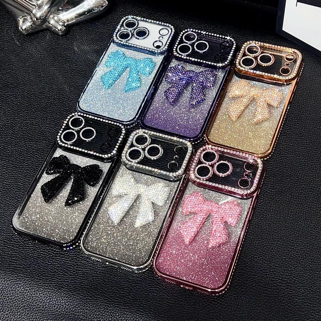 Glitter Diamond Bowknot Cover For iPhone 17 Pro Max Camera Film Protector Cases For iPhone 16 Pro 15 Plus 14 Pro 13 Luxury Case