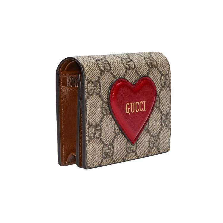 Gucci Valentines Day Collection Vintage Logo 3D Heart Decoration Double Fold Flap Canvas And Leather Card Holder Women Card Holder 648848-20QAS-8570
