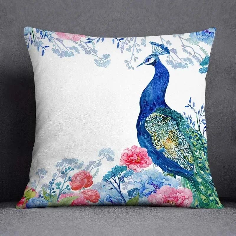 Peacocks And Flowers Printed Pillow Covers Pattern Cushion Cover Suitable For Sofa Bedroom Car Pillow Cover