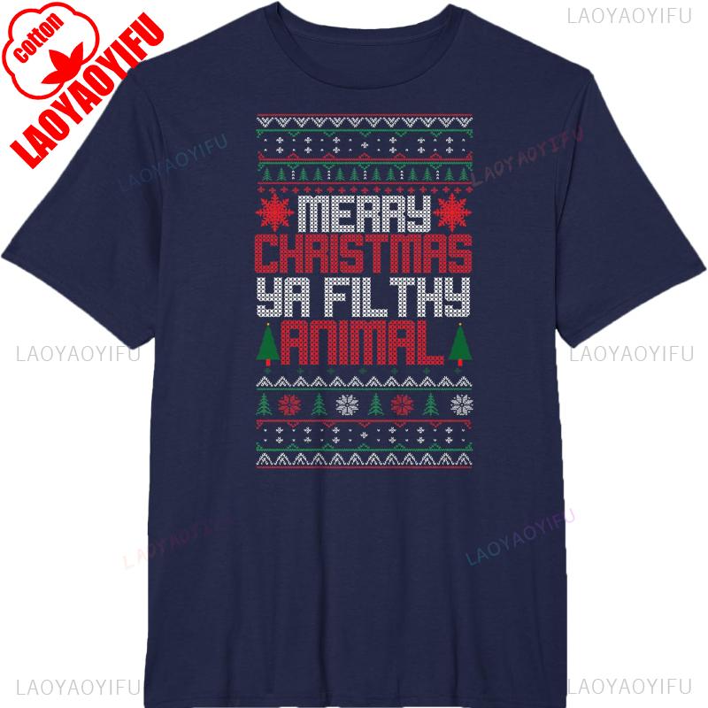 Christmas Merry Xmas Ya Filthy Animal Meme Lol Ugly Camiseta Negro Crew Neck Short Sleeve Cotton Top All Seasons Casual Fashion