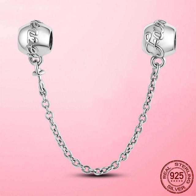 Бусины из стерлингового серебра 925 пробы, классическая защитная цепочка, стопорный зажим, подвеска, подходит для оригинального модного браслета, серебро 925 пробы, изготовление ювелирных изделий, подарок