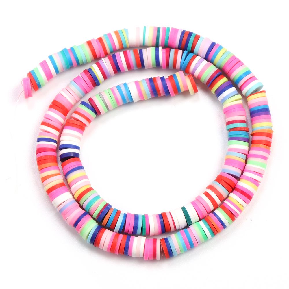 1 String 6mm Multicolor Polymer Clay Beads Flat Round Handmade Loose Spaced Beads For Jewelry Making DIY Bracelet Earrings Craft